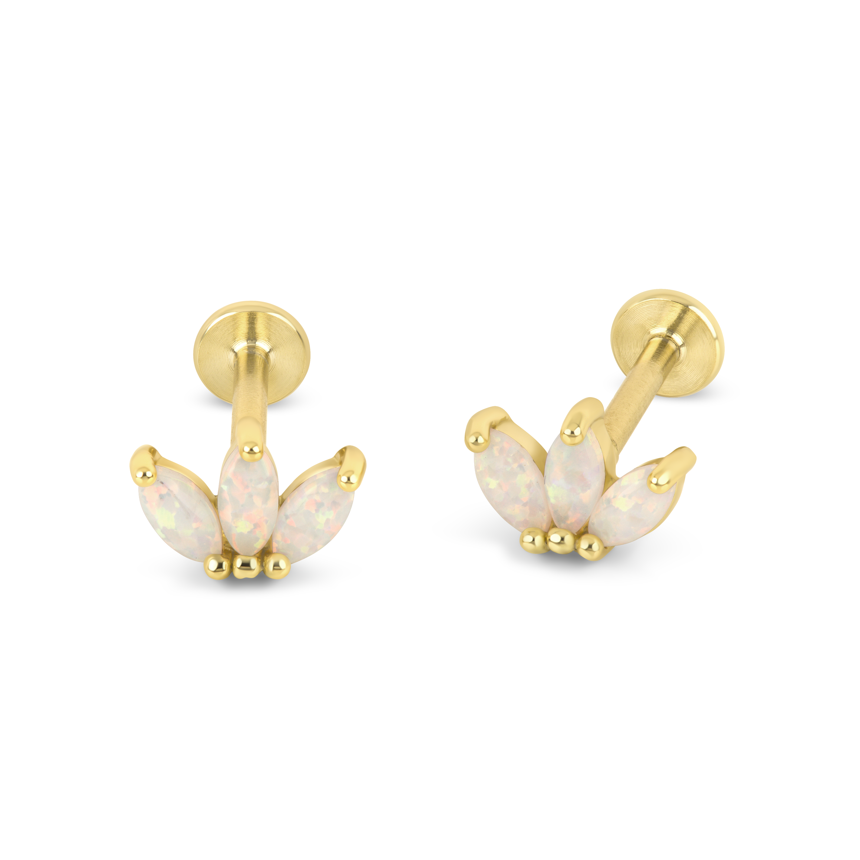 Opal Marquise Trio | Sterling Silver Flat Back Stud 16G Gauge