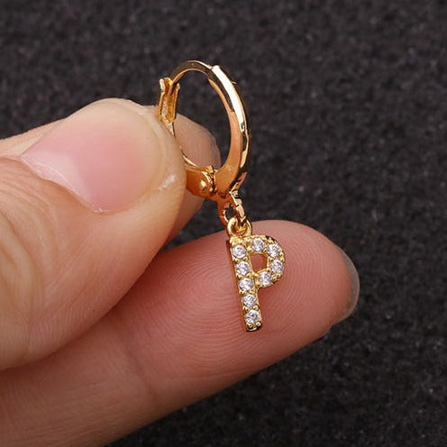 Gold Letter Sleeper Earrings