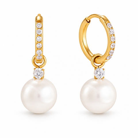 Pearl Drop Hoop Earrings