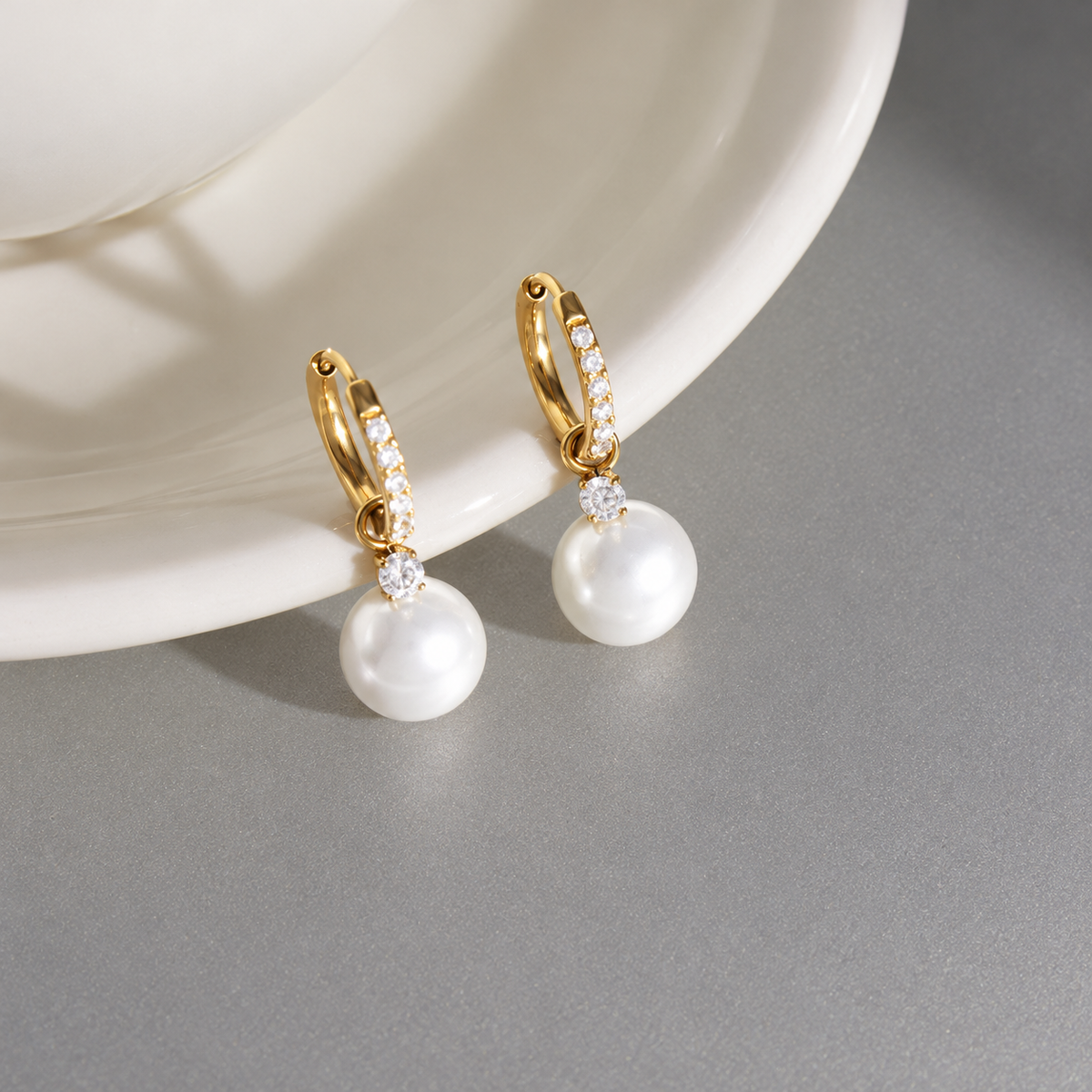 Pearl Drop Hoop Earrings