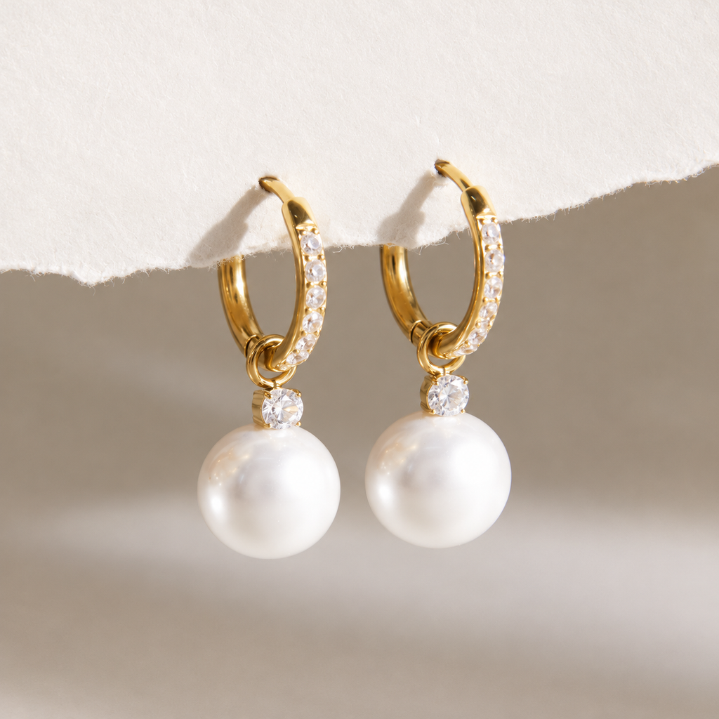 Pearl Drop Hoop Earrings