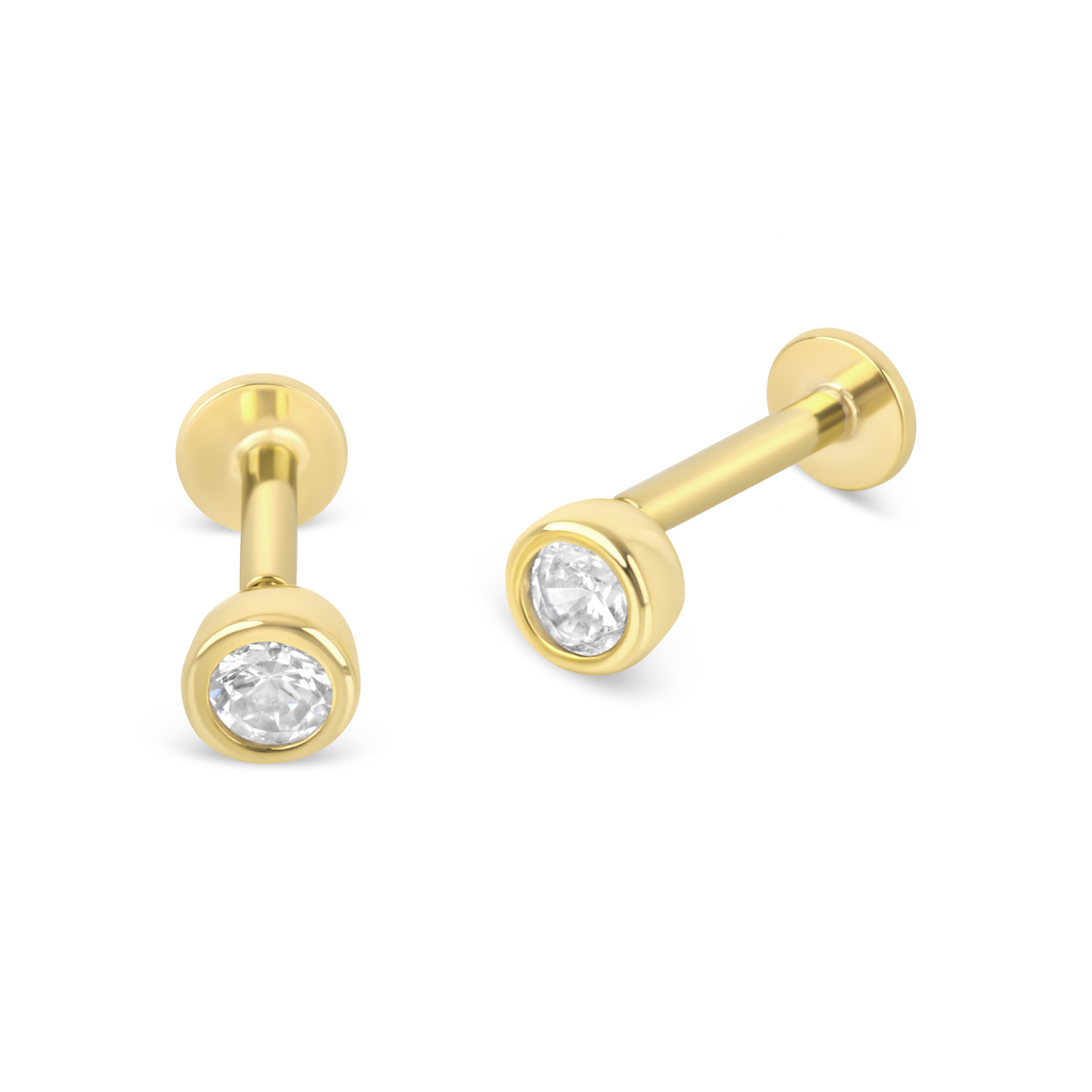 3mm Round Bezel | Sterling Silver Flat Back Stud 16G Gauge