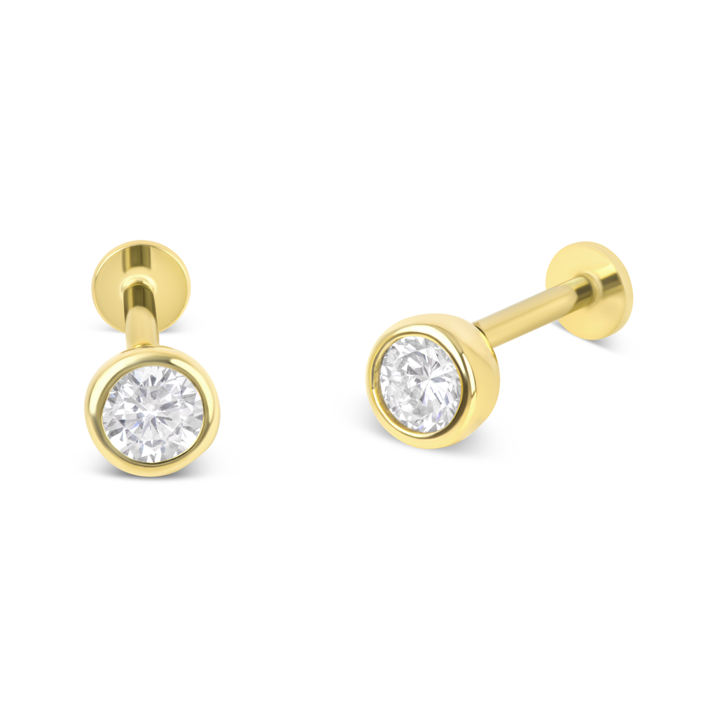 4mm Round Bezel | Sterling Silver Flat Back Stud 16G Gauge