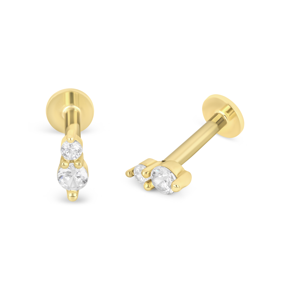 Round Duo | Sterling Silver Flat Back Stud 16G Gauge