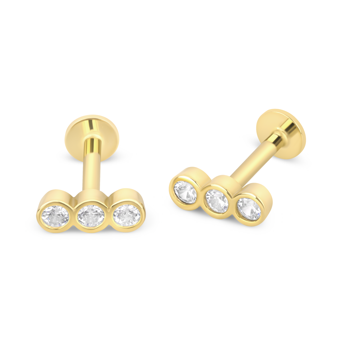 Round Trio Flat Back Stud in Sterling Silver (1pc single)