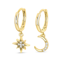 Moon and Star Huggies in Sterling Silver