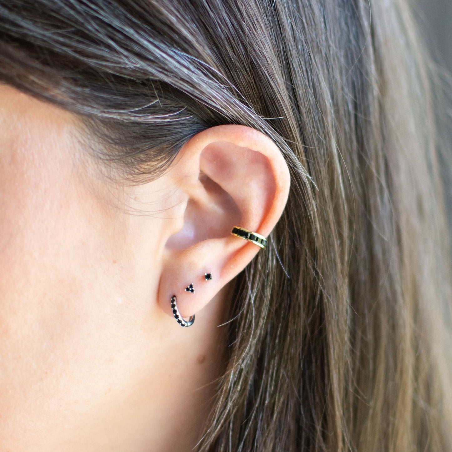 Black Diamante Ear Cuff in Sterling Silver