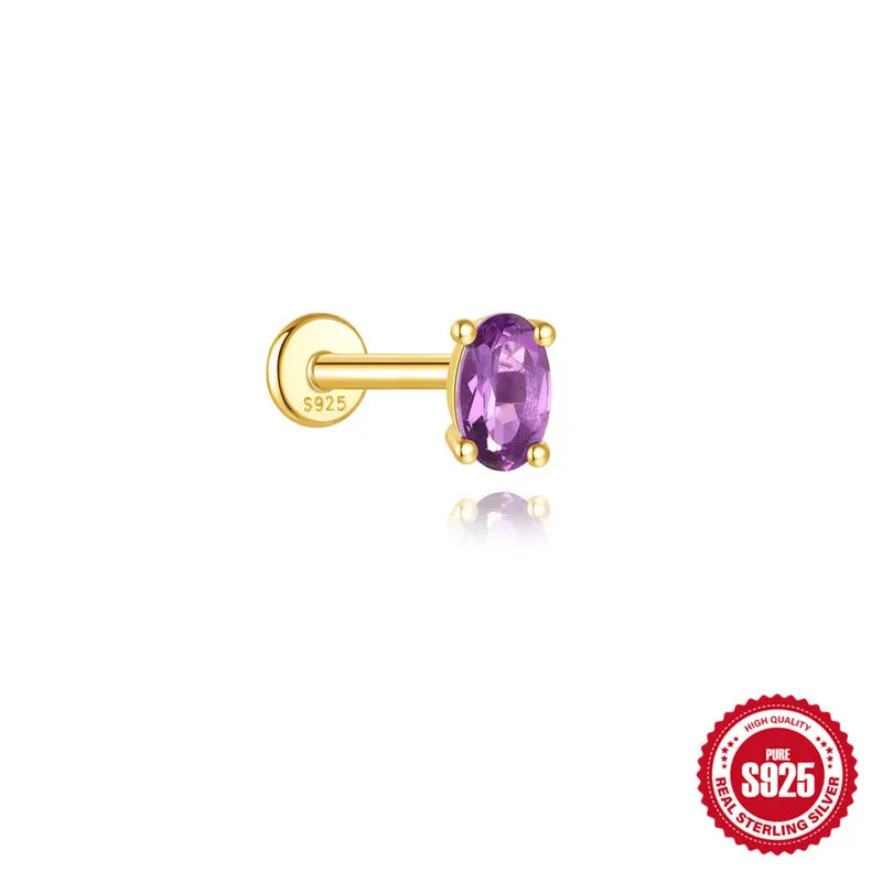 Oval Amethyst | Sterling Silver Flat Back Stud