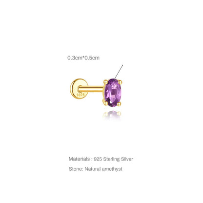 Oval Amethyst | Sterling Silver Flat Back Stud