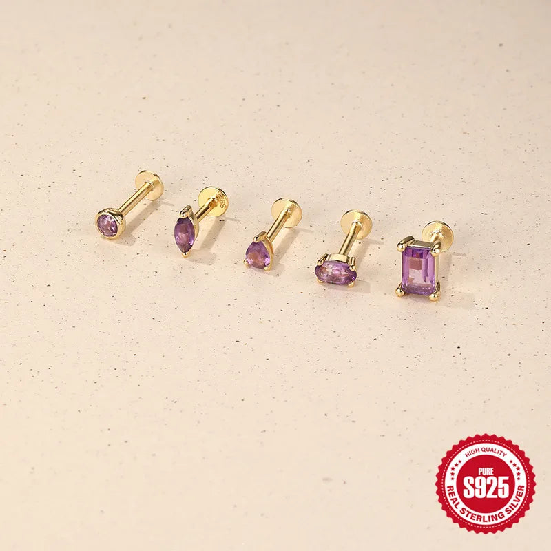 Pear Amethyst | Sterling Silver Flat Back Stud 16G Gauge