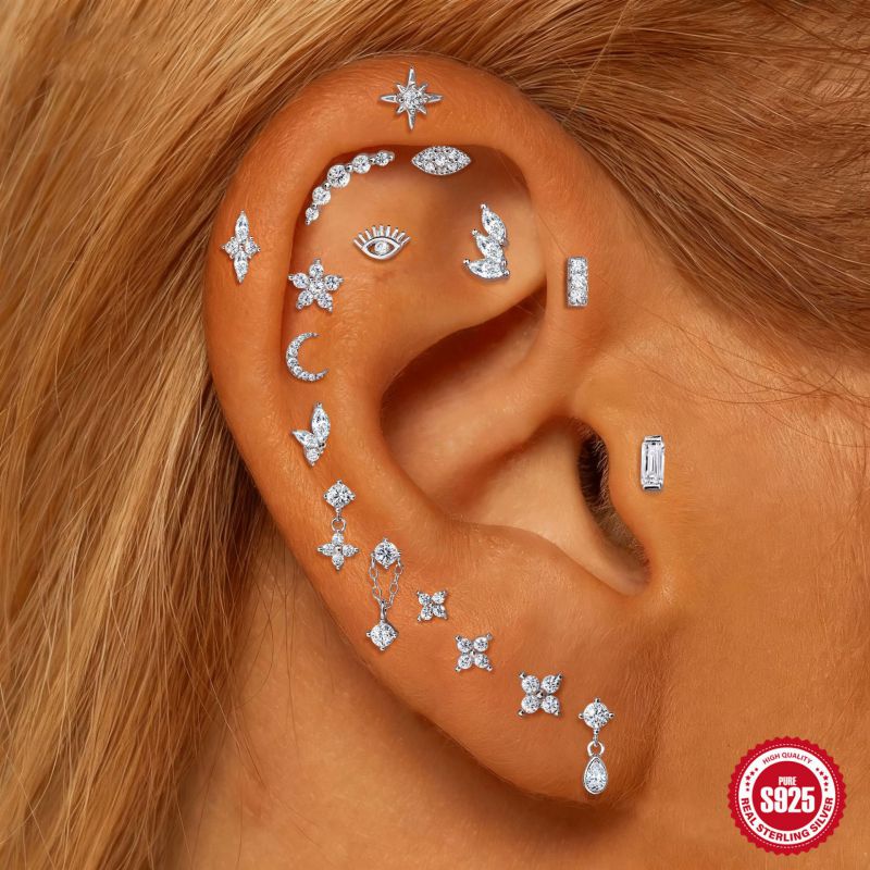 Starlett Moissanite | Sterling Silver Flat Back Stud 16G Gauge