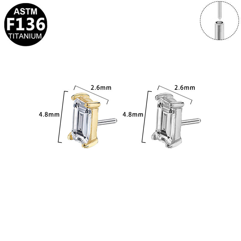 Baguette | G23 Titanium Threadless Flat Back Stud 16G Gauge