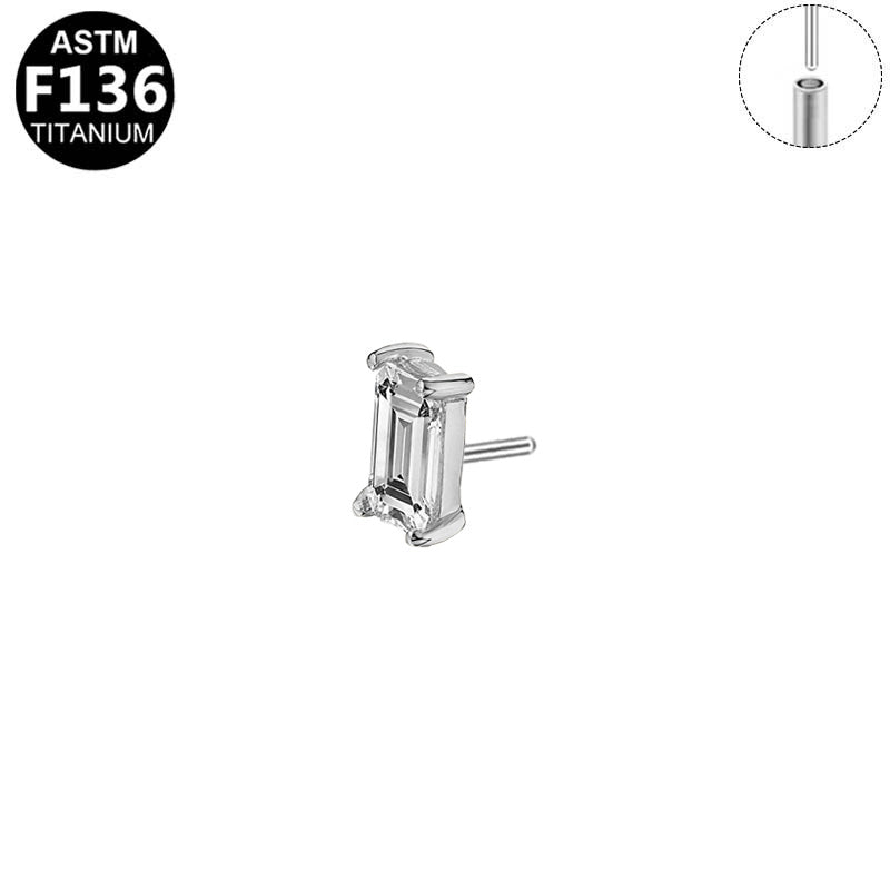 Baguette | G23 Titanium Threadless Flat Back Stud 16G Gauge
