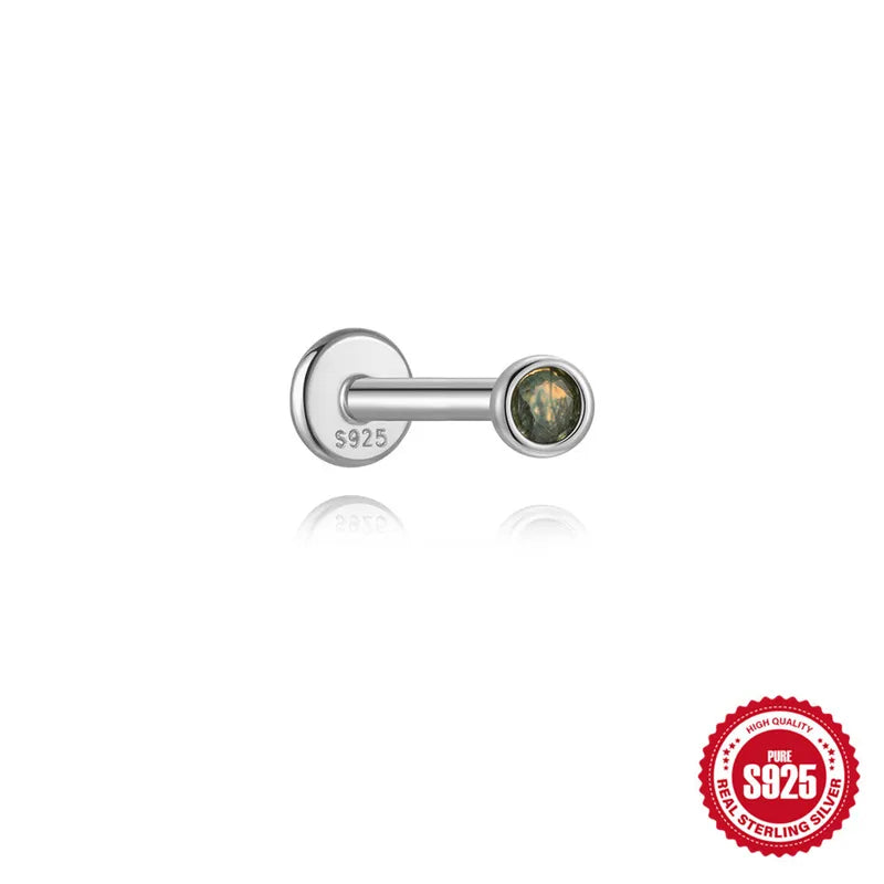 Bezel Moss Agate | Sterling Silver Flat Back Stud