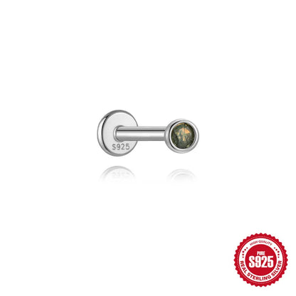 Bezel Moss Agate | Sterling Silver Flat Back Stud