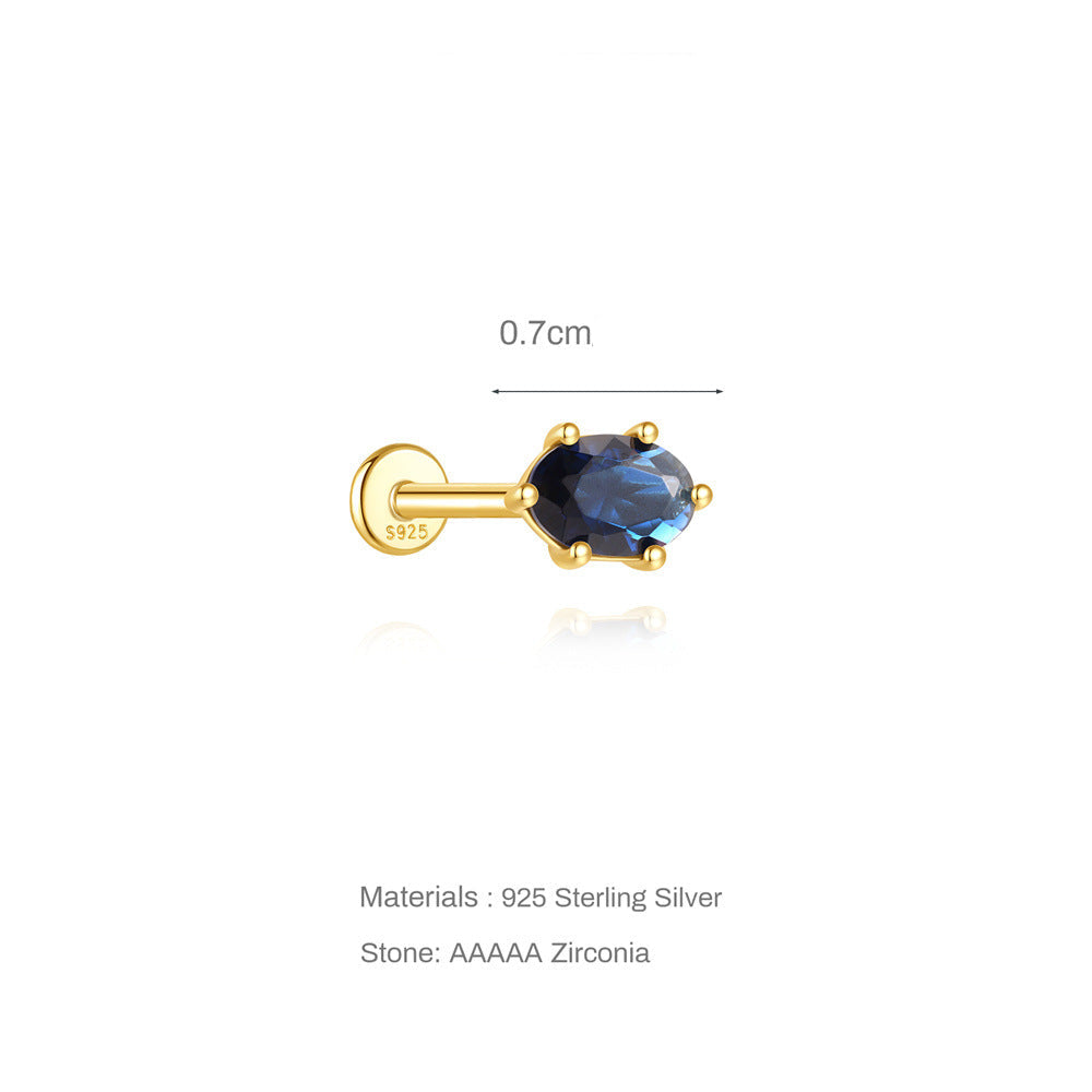 Blue Oval | Sterling Silver Flat Back Stud 16G Gauge