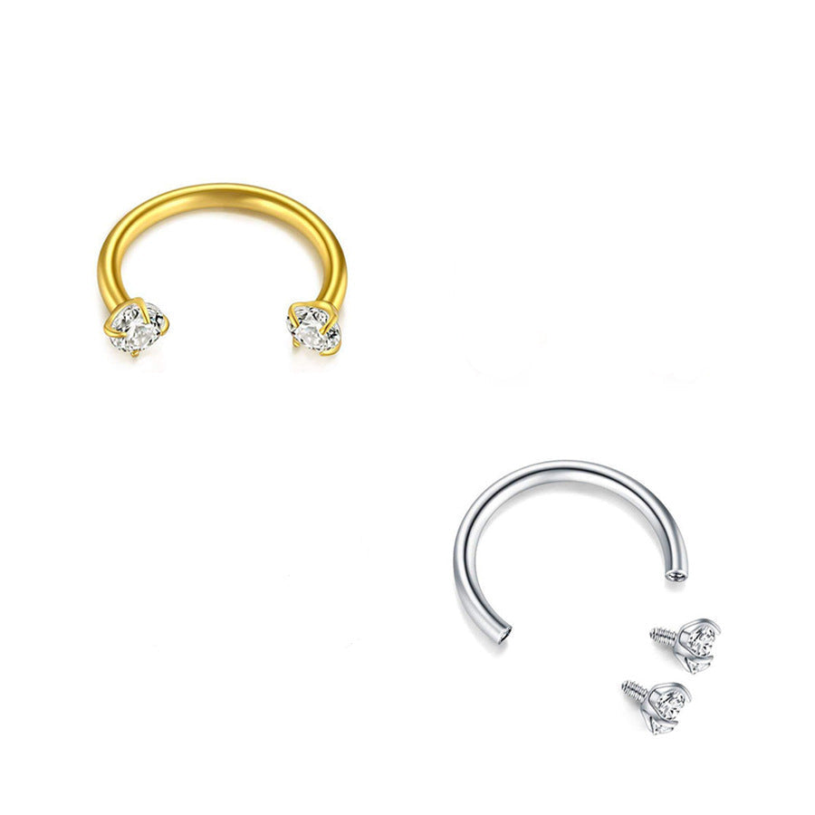 Cubic Zirconia | Stainless Steel Circular Barbell Ring 18G Gauge