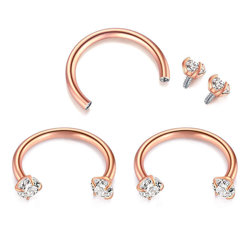 Cubic Zirconia | Stainless Steel Circular Barbell Ring 16G Gauge