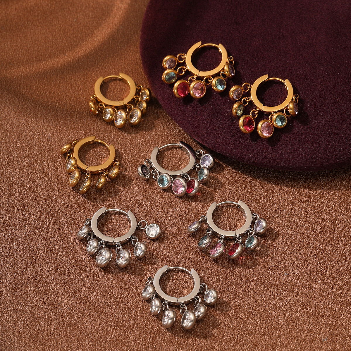 Colourful Gem Hoop Earrings