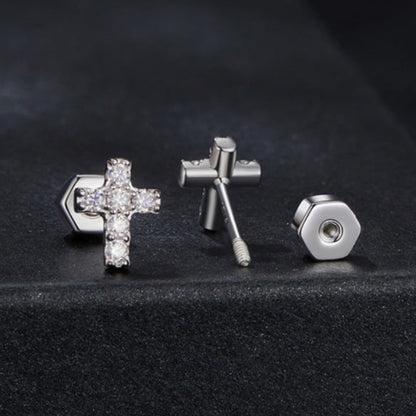 Cross Moissanite Studs in Sterling Silver