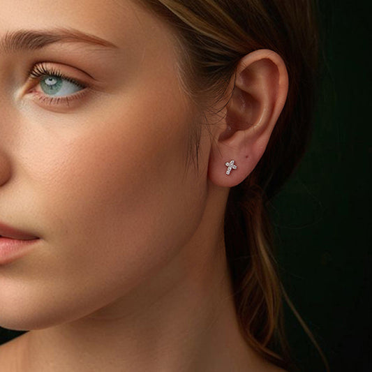 Cross Moissanite Studs in Sterling Silver