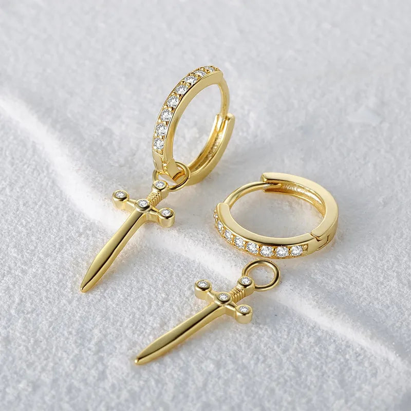 Dagger Huggies in Sterling Silver