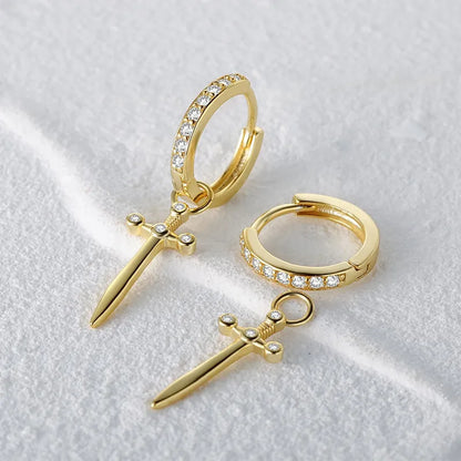 Dagger Huggies in Sterling Silver