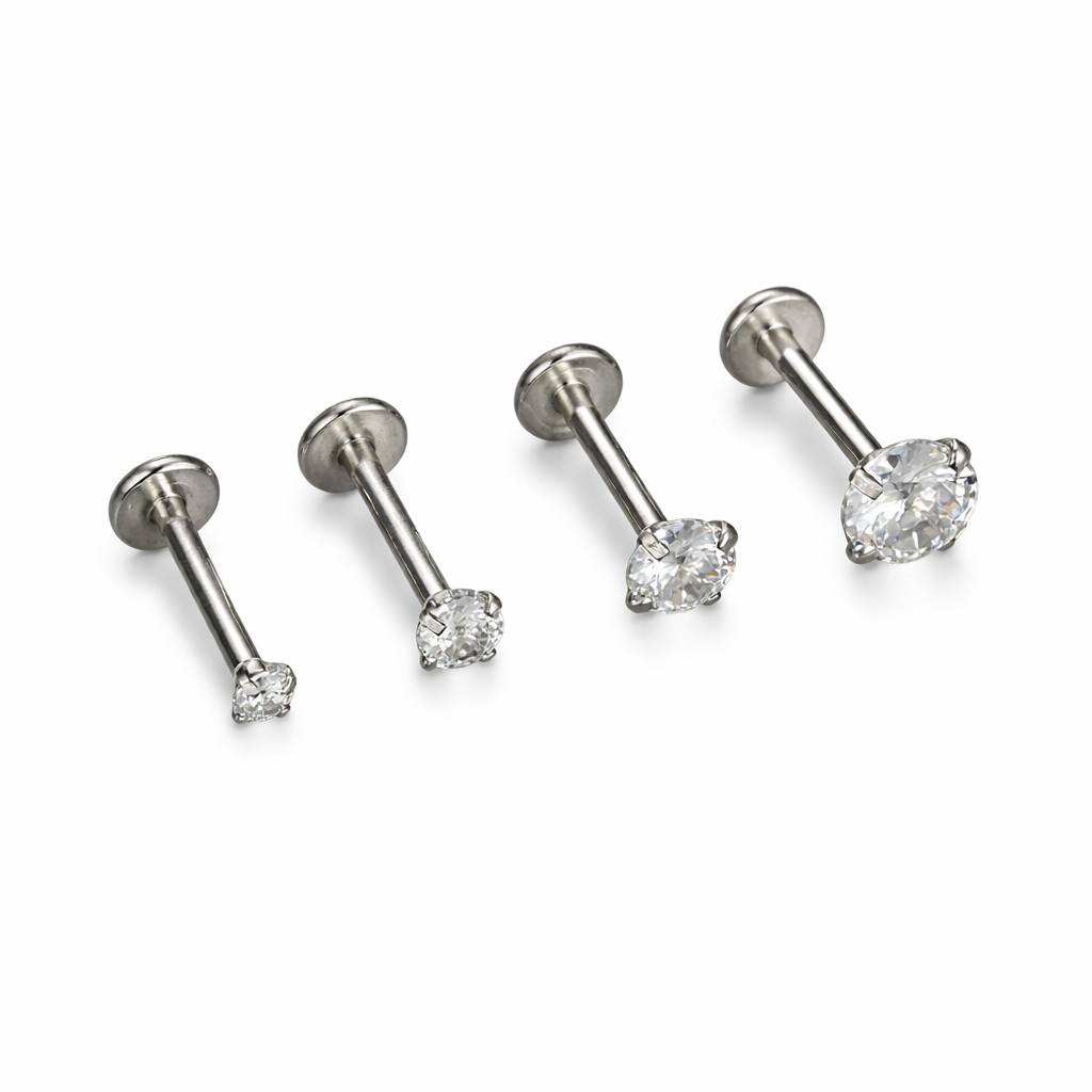 Cubic Zirconia | G23 Titanium Flat Back Stud 18G Gauge