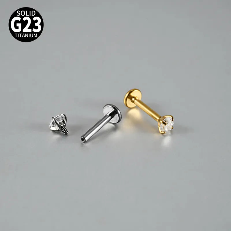 Cubic Zirconia | G23 Titanium Flat Back Stud 18G Gauge