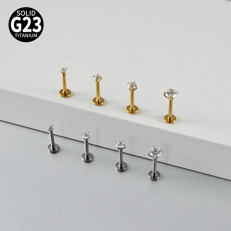 Cubic Zirconia | G23 Titanium Flat Back Stud 18G Gauge