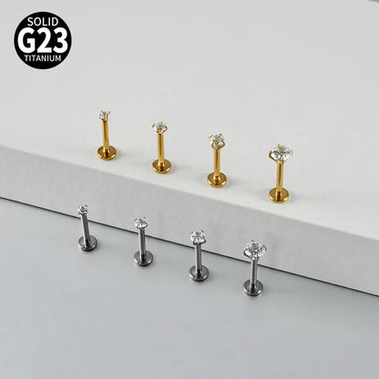 Cubic Zirconia | G23 Titanium Flat Back Stud 18G Gauge