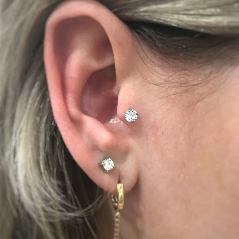 Cubic Zirconia | G23 Titanium Flat Back Stud 18G Gauge