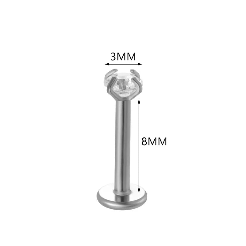 Cubic Zirconia | G23 Titanium Flat Back Stud 18G Gauge