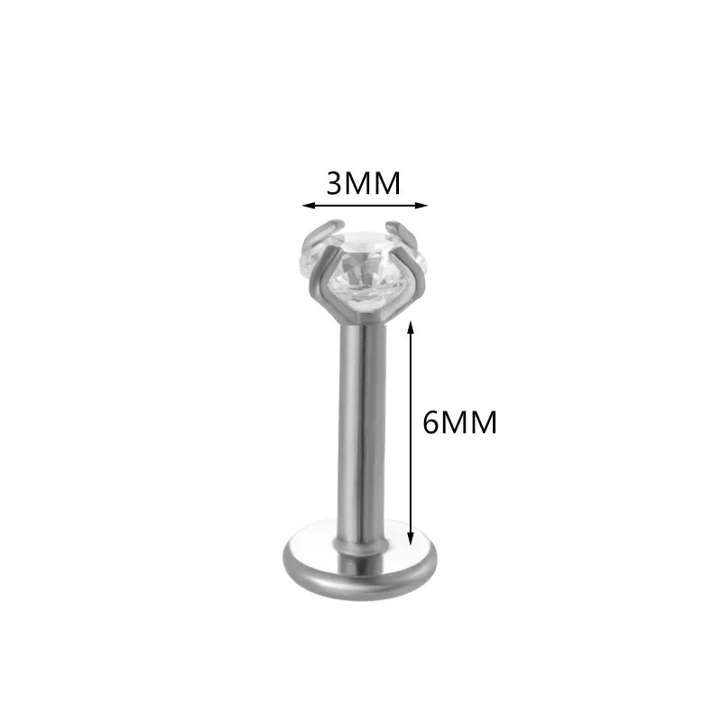 Cubic Zirconia | G23 Titanium Flat Back Stud 18G Gauge