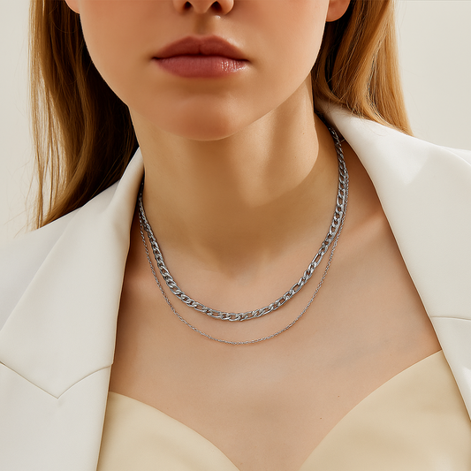 Silver Figaro Duo Necklace