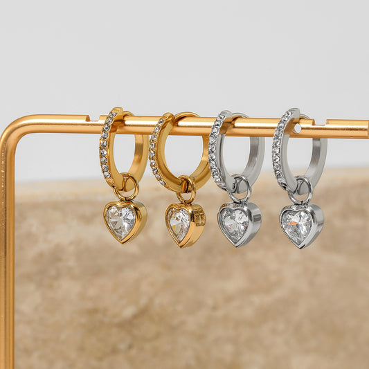 Gem Heart Hoop Earrings