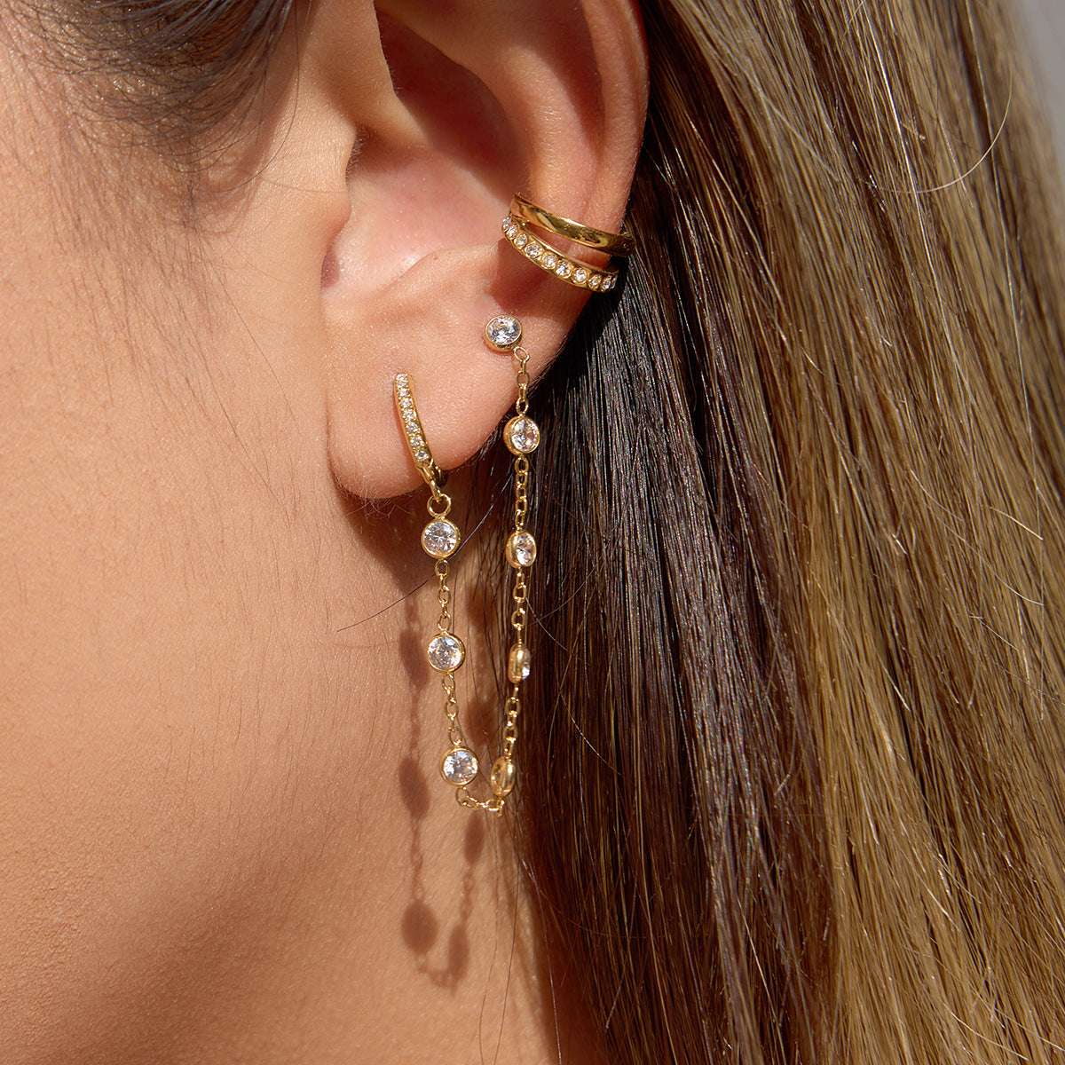 Chained Stud and Huggie Earrings