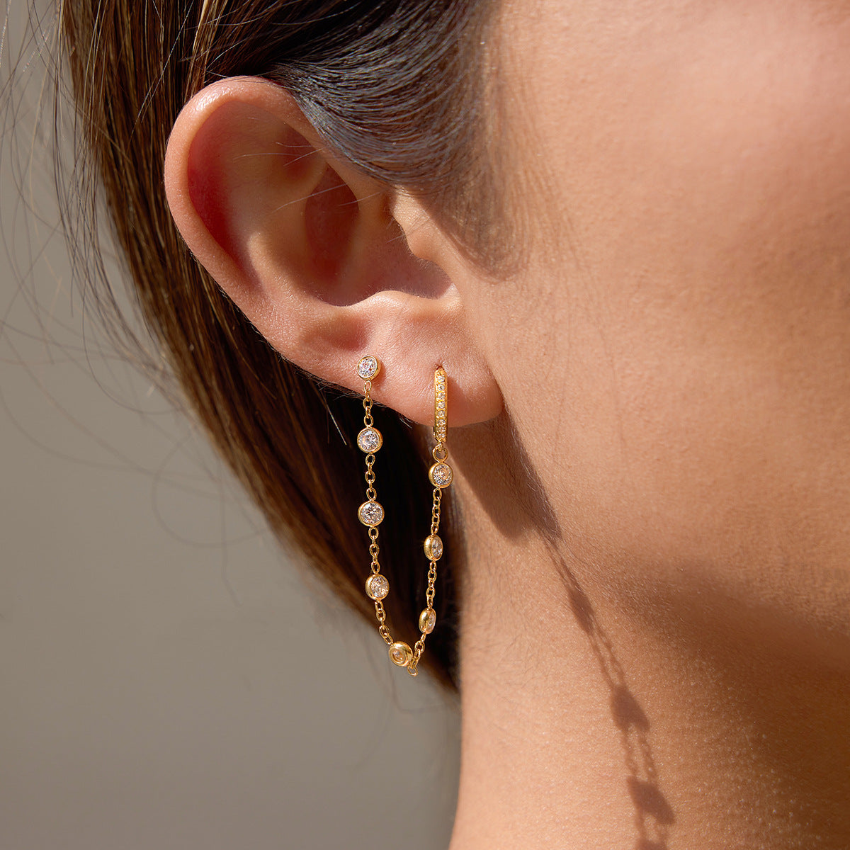 Chained Stud and Huggie Earrings