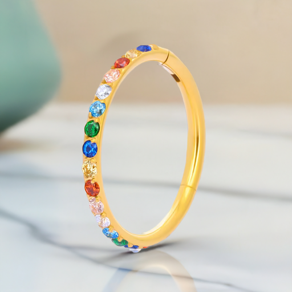 1.2mm Rainbow CZ | G23 Titanium Seamless Clicker Ring 16G Gauge