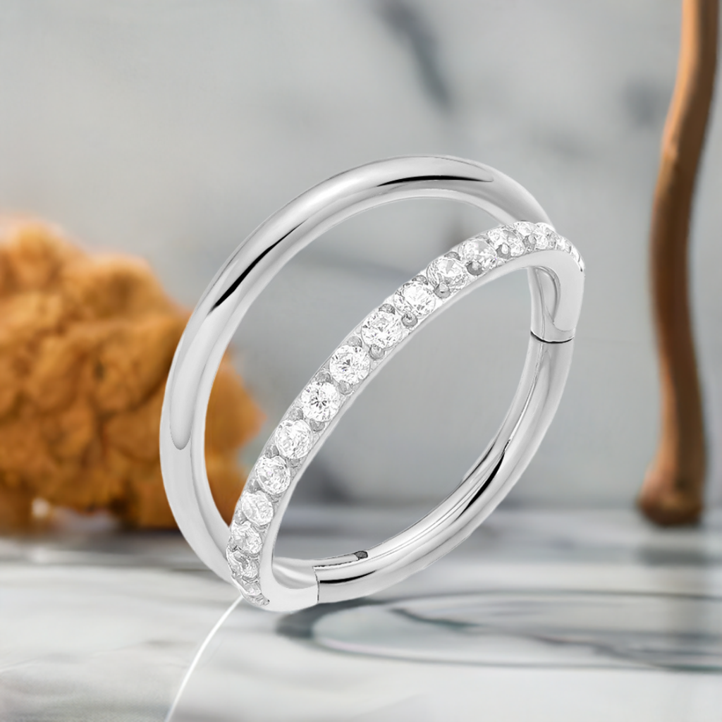 1.2mm Double CZ | G23 Titanium Clicker Ring 16G Gauge