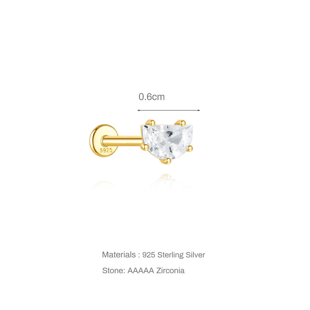 Half Moon | Sterling Silver Flat Back Stud 16G Gauge