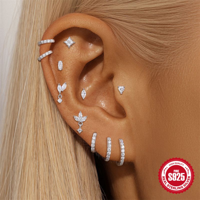 Marquise Moissanite | Sterling Silver Flat Back Stud 16G Gauge