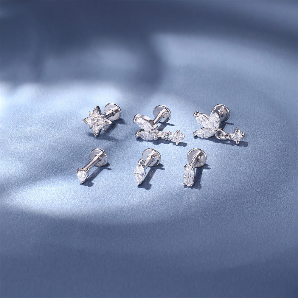 Heart Moissanite | Sterling Silver Flat Back Stud 16G Gauge