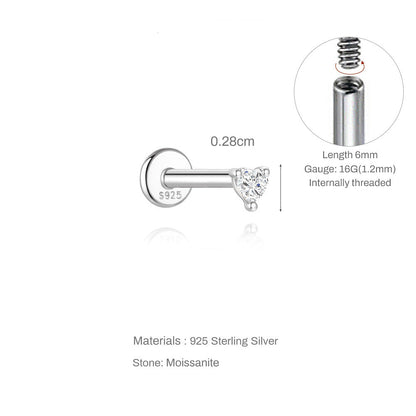 Heart Moissanite | Sterling Silver Flat Back Stud