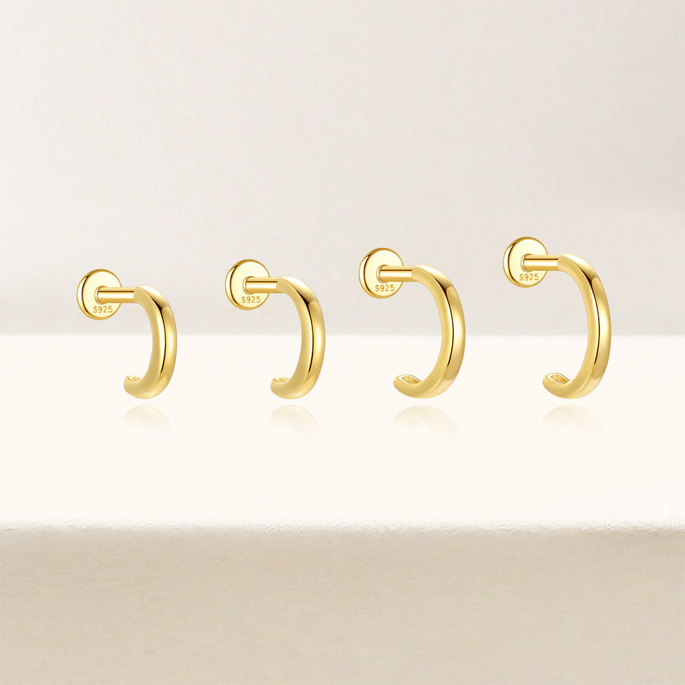 Hybrid Huggie | Sterling Silver Flat Back Stud 16G Gauge