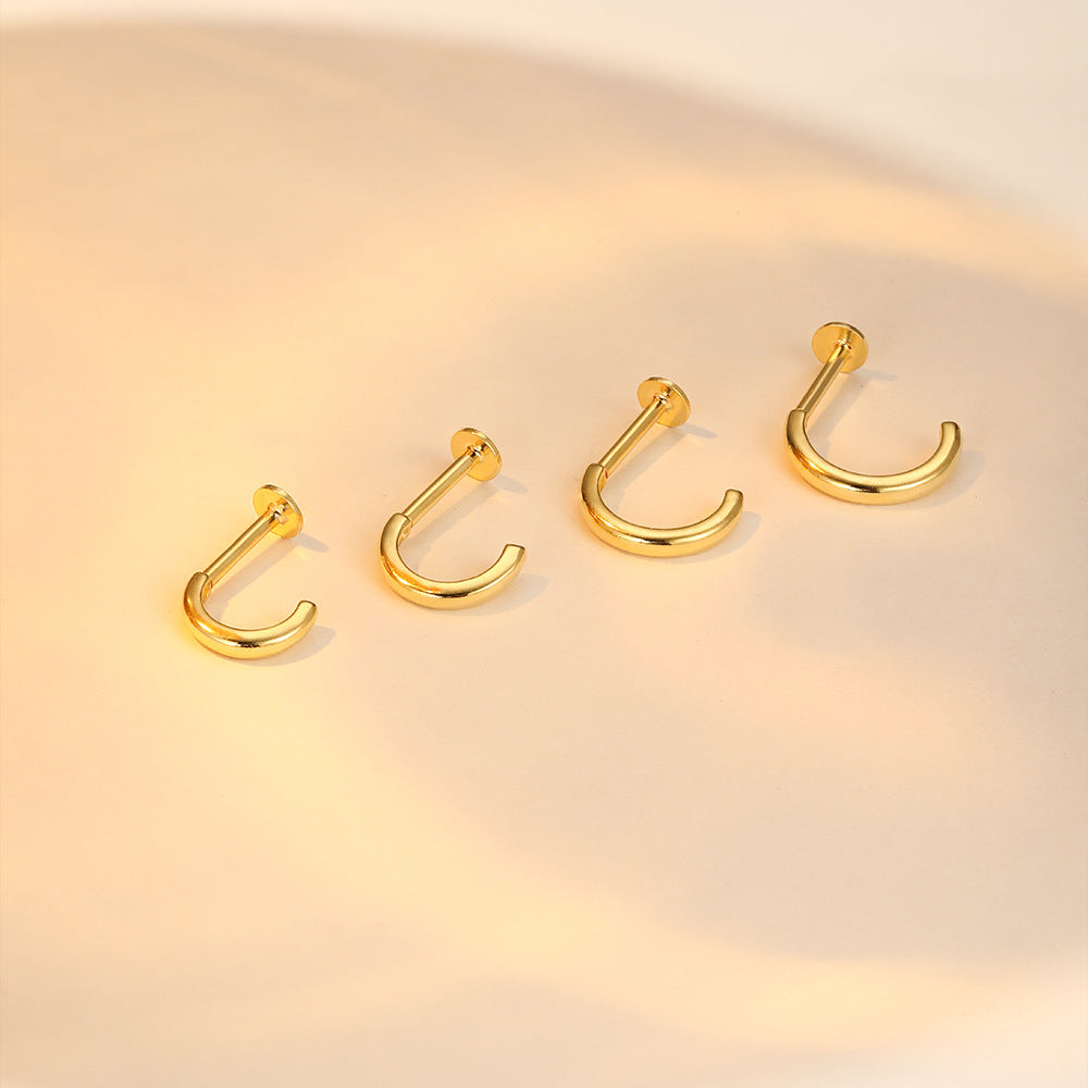 Hybrid Huggie | Sterling Silver Flat Back Stud 16G Gauge