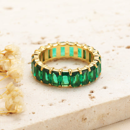 Green & Gold Emerald Cut Eternity Ring