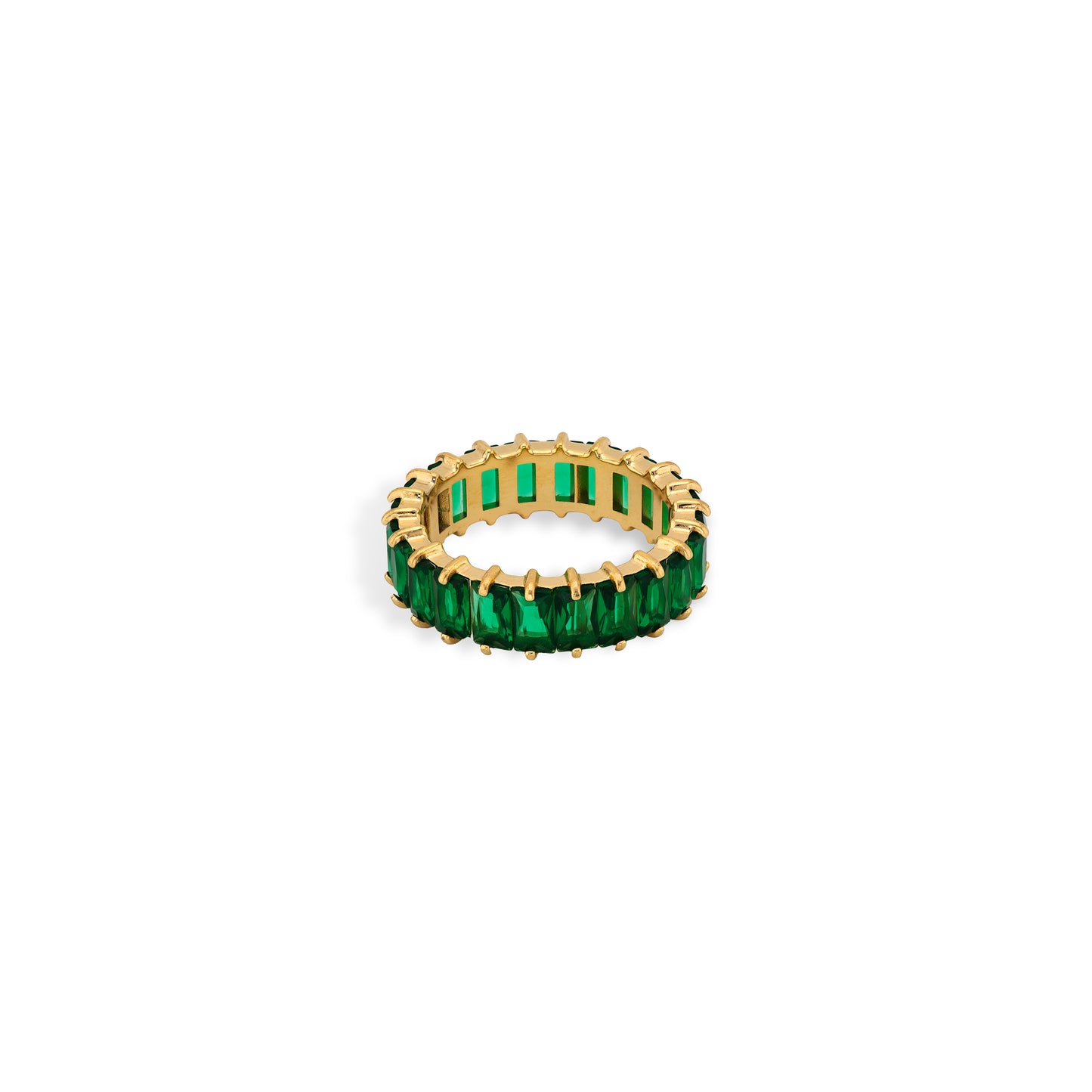 Green & Gold Emerald Cut Eternity Ring