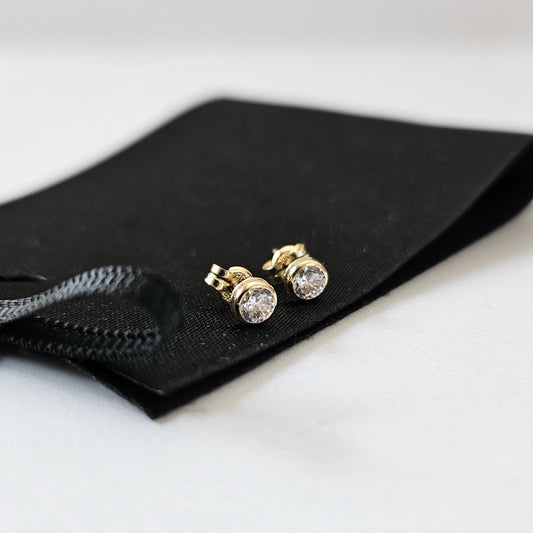 9k Solid Gold CZ Bezel Studs