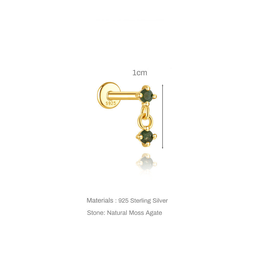 Adorn Moss Agate | Sterling Silver Flat Back Stud 16G Gauge